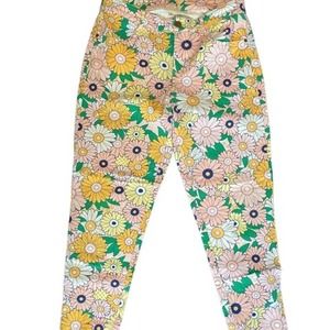 ModCloth Floral Ankle Pants in Yellow, Pink, Green